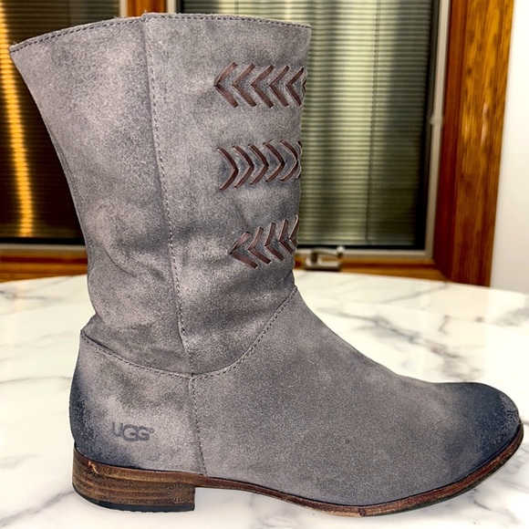 UGG Cailyn Distressed Suede Boots Side Zip Gray Size 8 - Picture 6 of 14